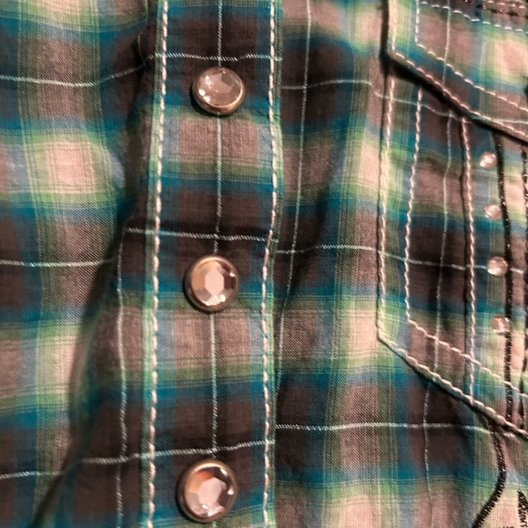 Rock 47 Bling Snap Button Plaid Western Shirt Size Large - Picture 3 of 5